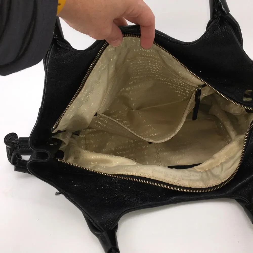 Kate Spade New York Berkshire Road Stevie Black Leather Hobo Satchel Purse Bag